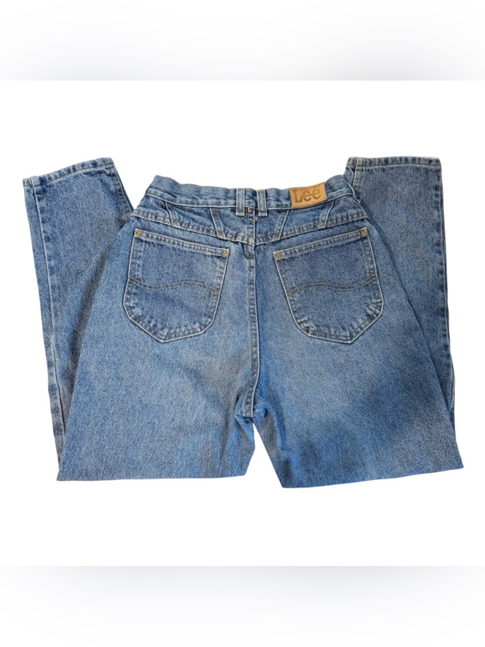 Vintage 90s Lee 305 High Waisted Mom Jeans Tapered Leg 10 Petite Medium Wash